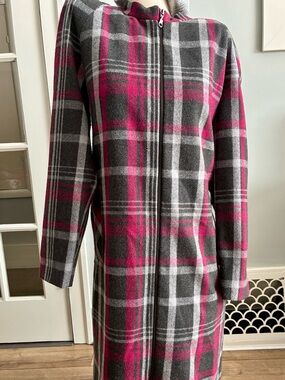 Long Tall Sally Tartan Pink Plaid Zip up Lined Fall Jacket Wool blend Size 8